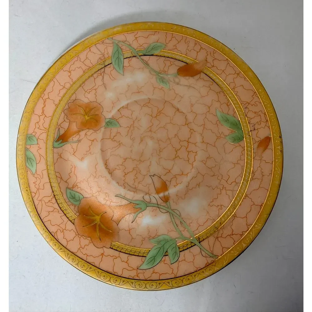Vintage Yamasen Japan 24K Gold Plated Peach Floral Porcelain Tea Cup & Saucer